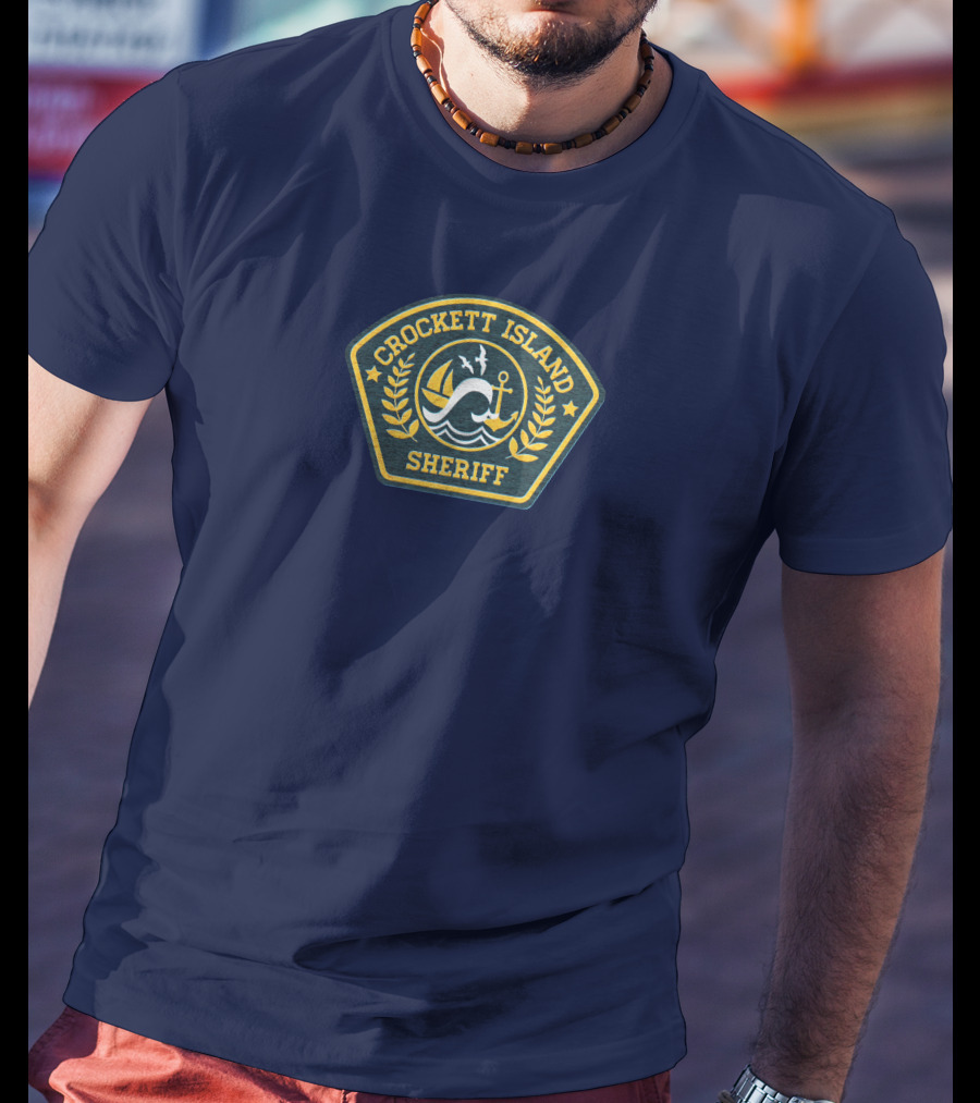 Crockett Island Sheriff Badge By Kevin McDermott Ocean Anchor Wave Emblem T-Shirt