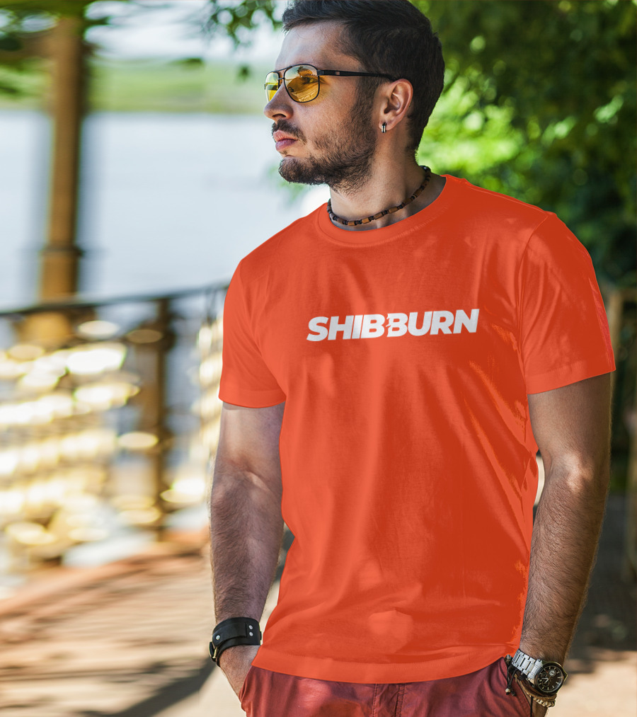Shibburn Cryptocurrency Concept Bold White Text On Vibrant Orange Background T-Shirt