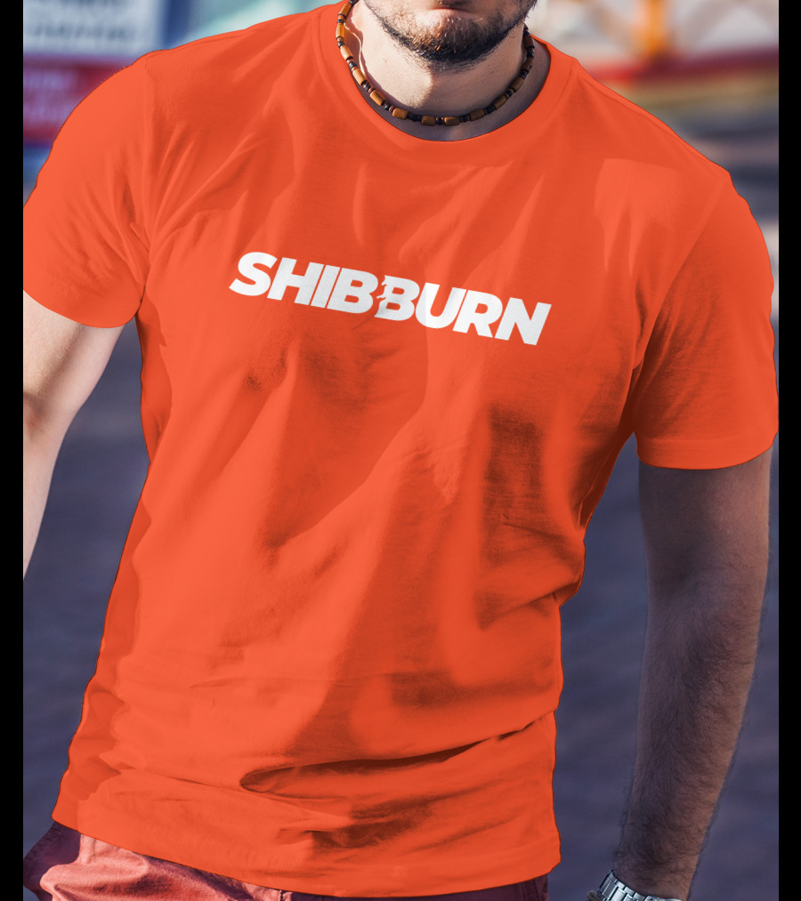 Shibburn Cryptocurrency Concept Bold White Text On Vibrant Orange Background T-Shirt