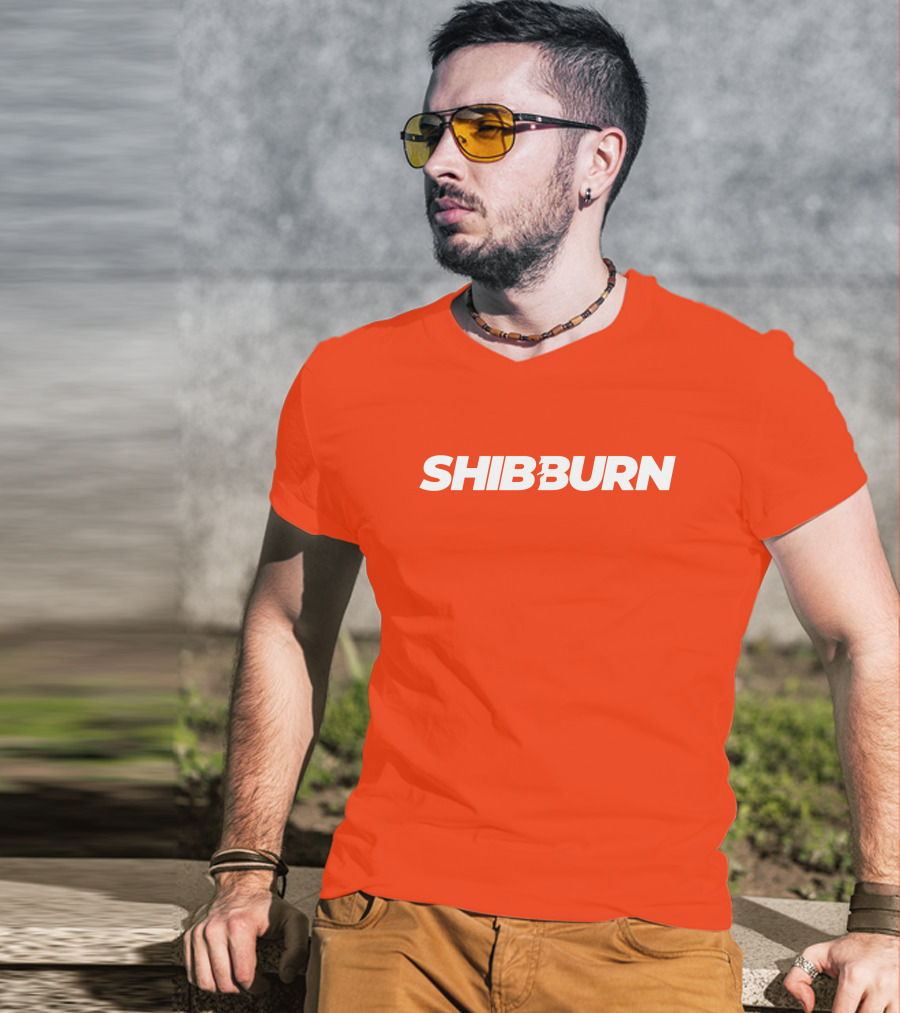 Shibburn Cryptocurrency Concept Bold White Text On Vibrant Orange Background T-Shirt