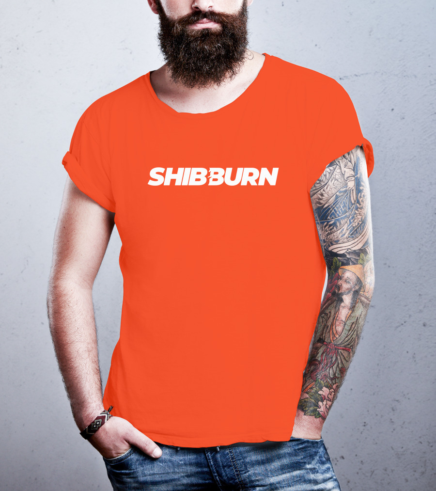 Shibburn Cryptocurrency Concept Bold White Text On Vibrant Orange Background T-Shirt