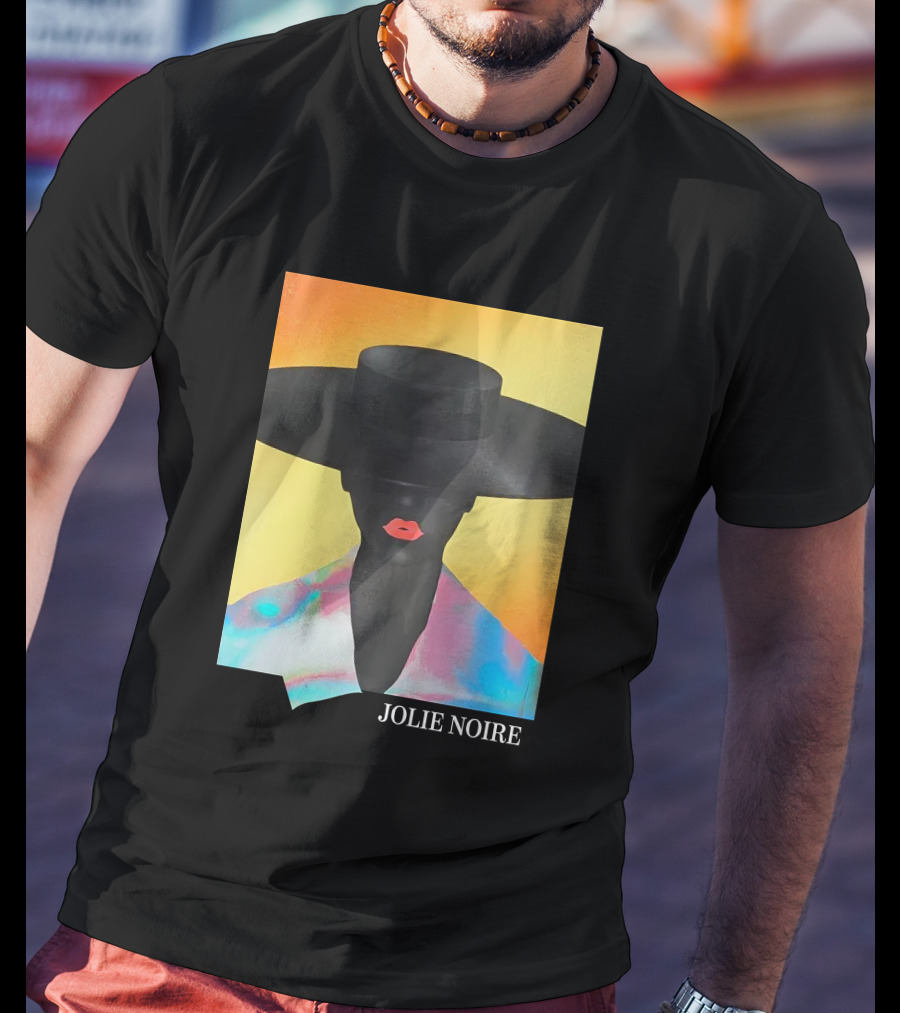 Jolie Noire Vibrant Abstract Fashion Portrait With Black Hat T-Shirt