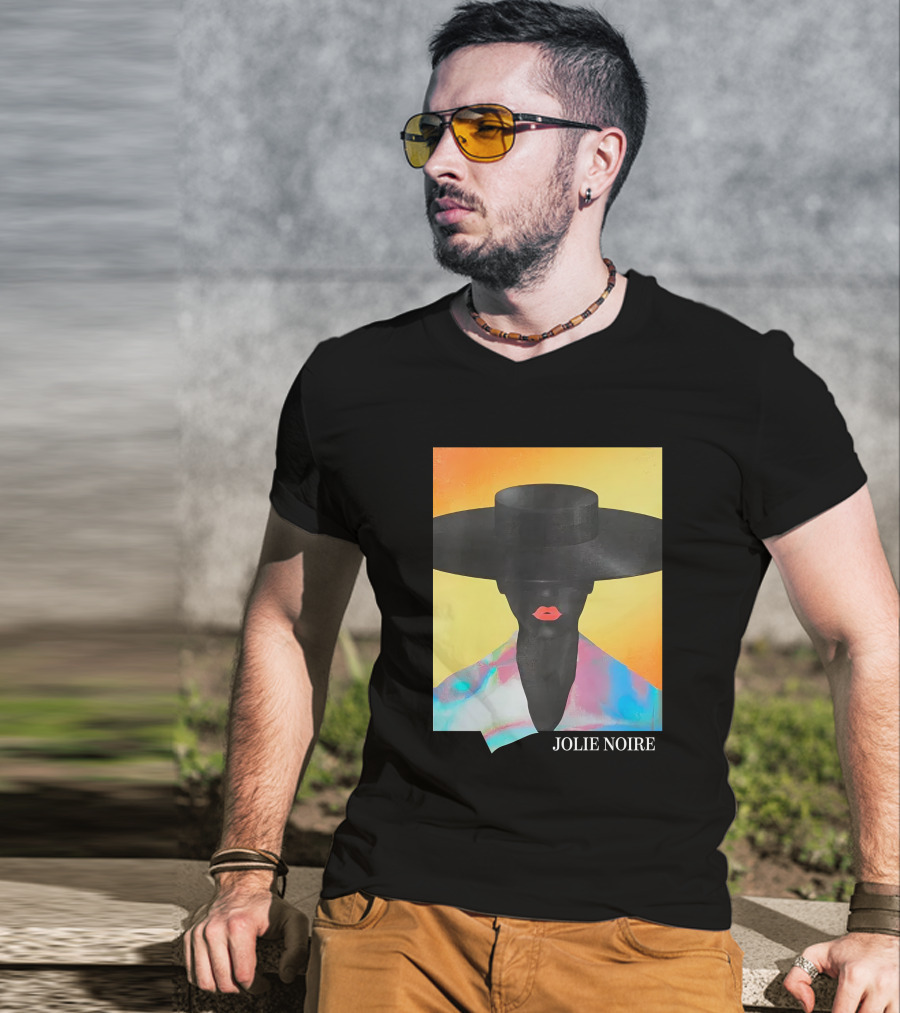 Jolie Noire Vibrant Abstract Fashion Portrait With Black Hat T-Shirt