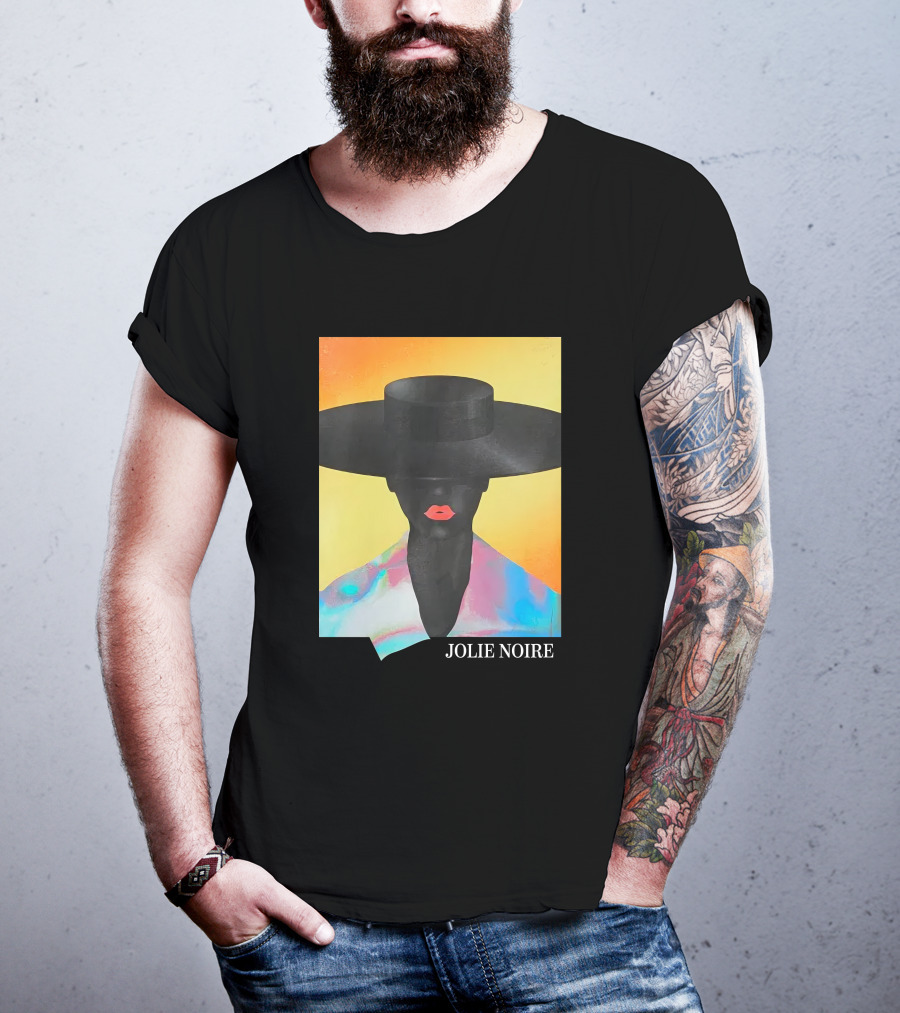 Jolie Noire Vibrant Abstract Fashion Portrait With Black Hat T-Shirt