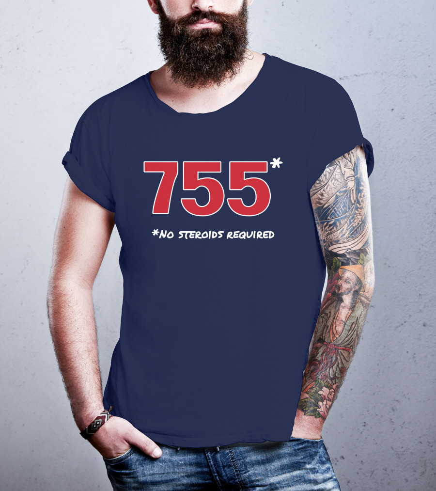 Super 70s Sports Merch Store 755 No Steroids Required Iconic Baseball Number T-Shirt