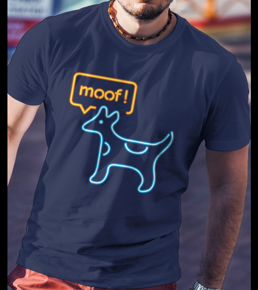 Bureau W W Dog Moof Ged Maheux Cow Neon Outline T-Shirt