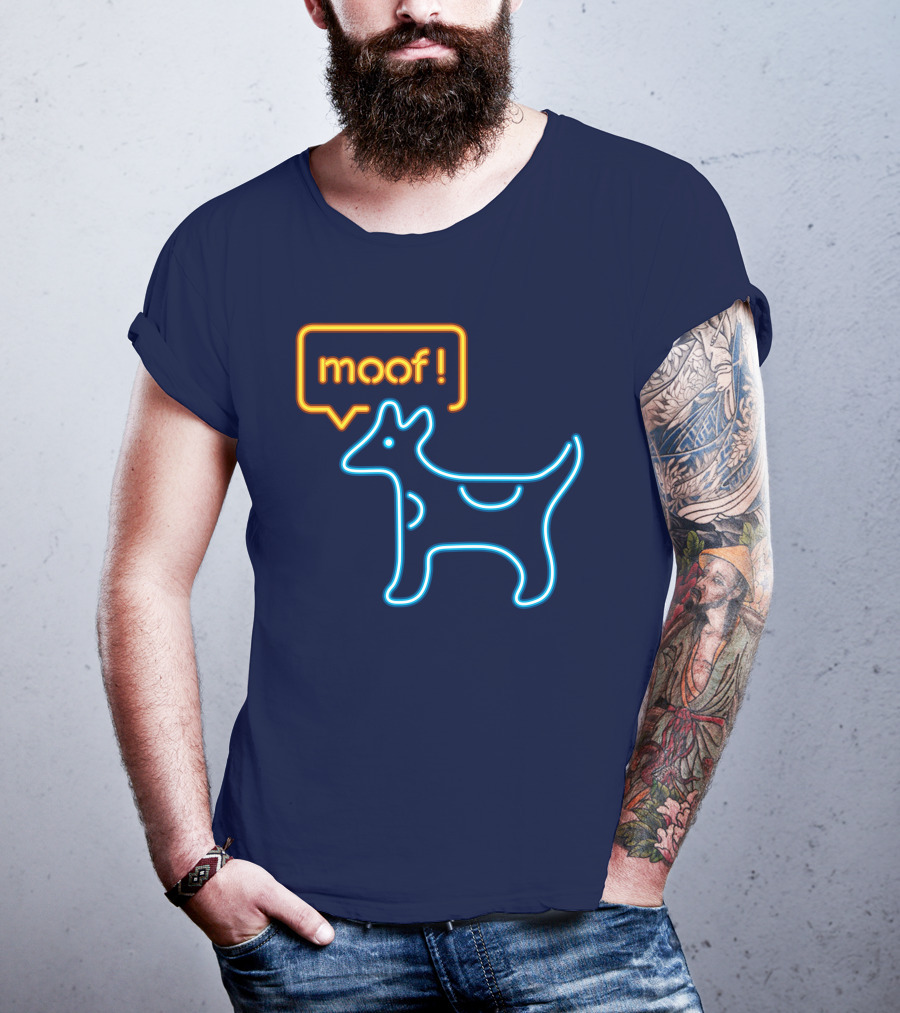 Bureau W W Dog Moof Ged Maheux Cow Neon Outline T-Shirt