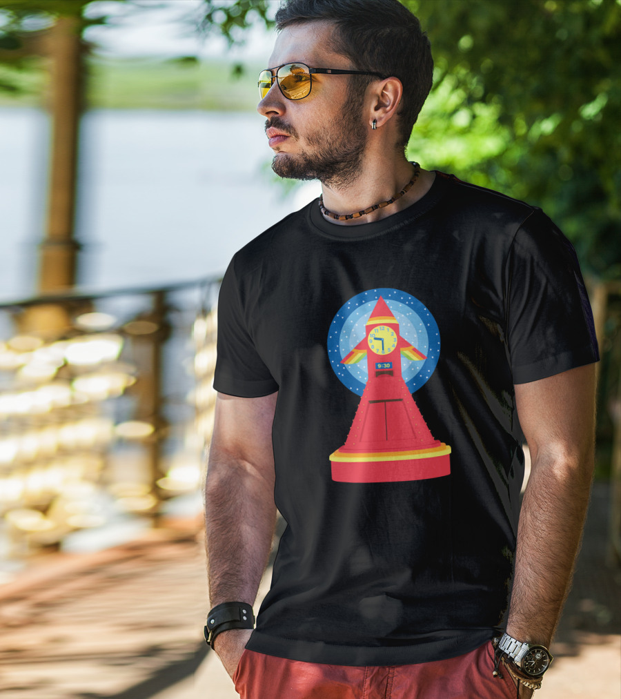 Rocket Clock With Colorful Timer And Starry Background T-Shirt