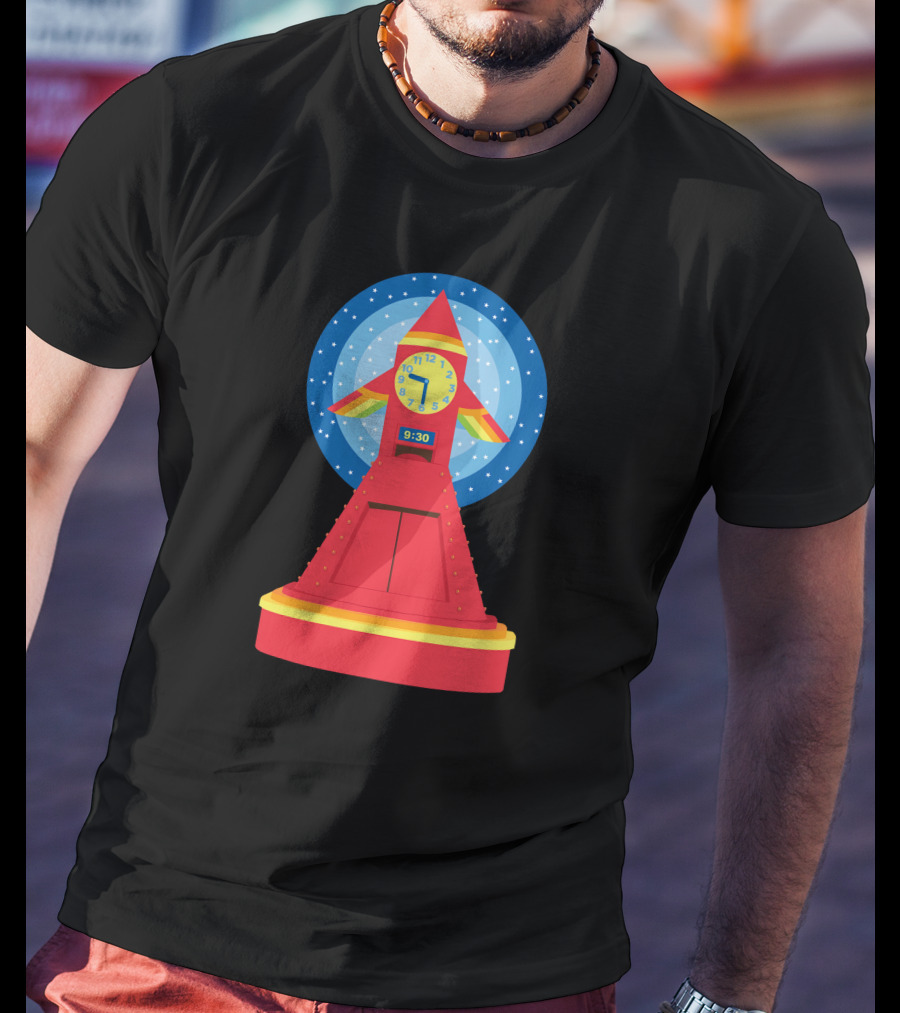 Rocket Clock With Colorful Timer And Starry Background T-Shirt