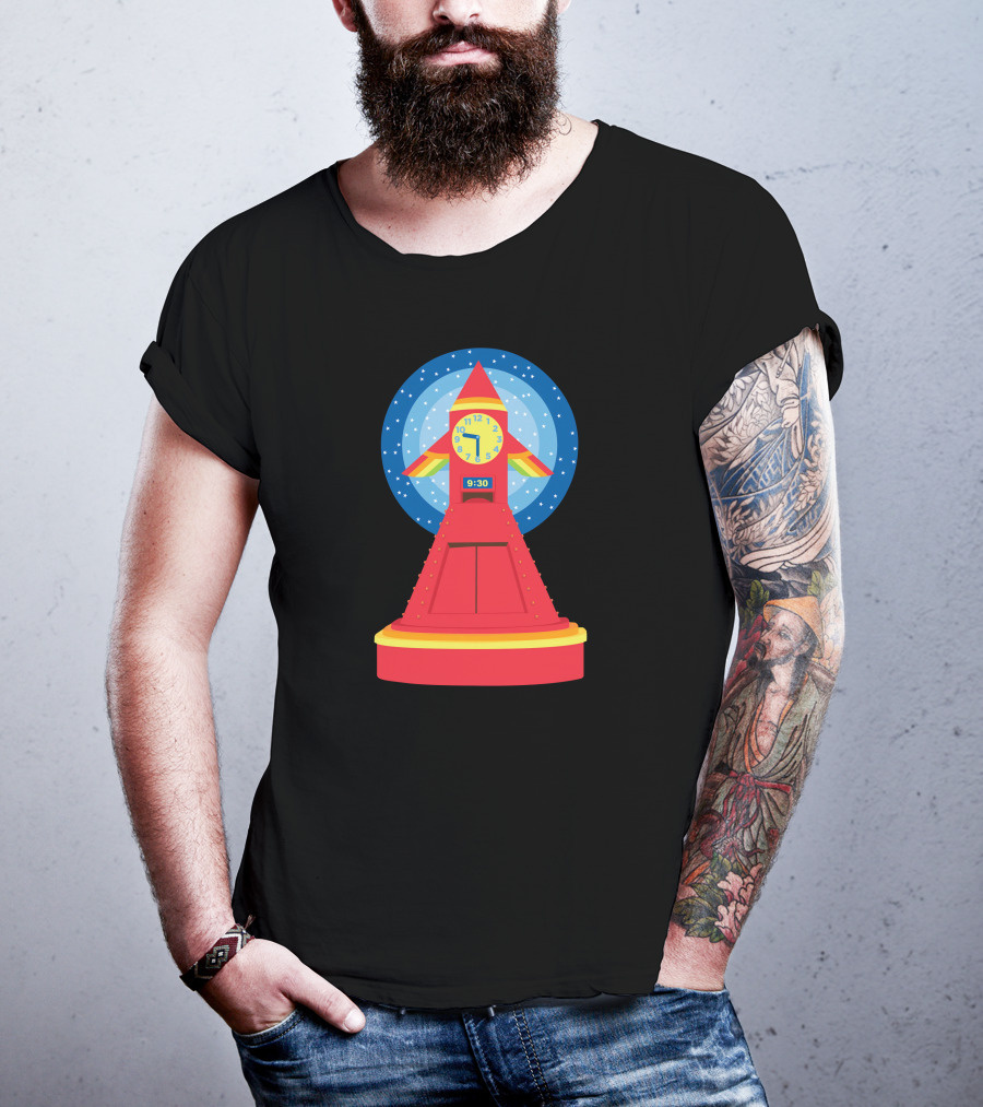 Rocket Clock With Colorful Timer And Starry Background T-Shirt