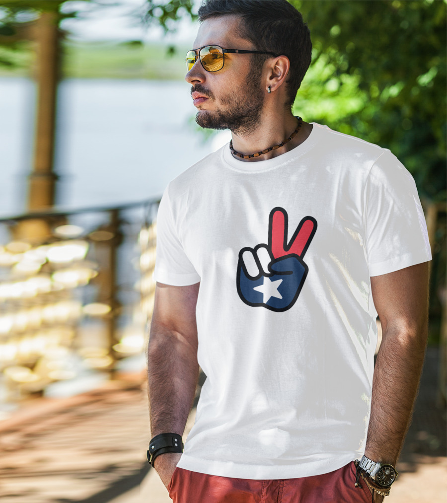 Peace Sign American Flag Star Gesture T-Shirt
