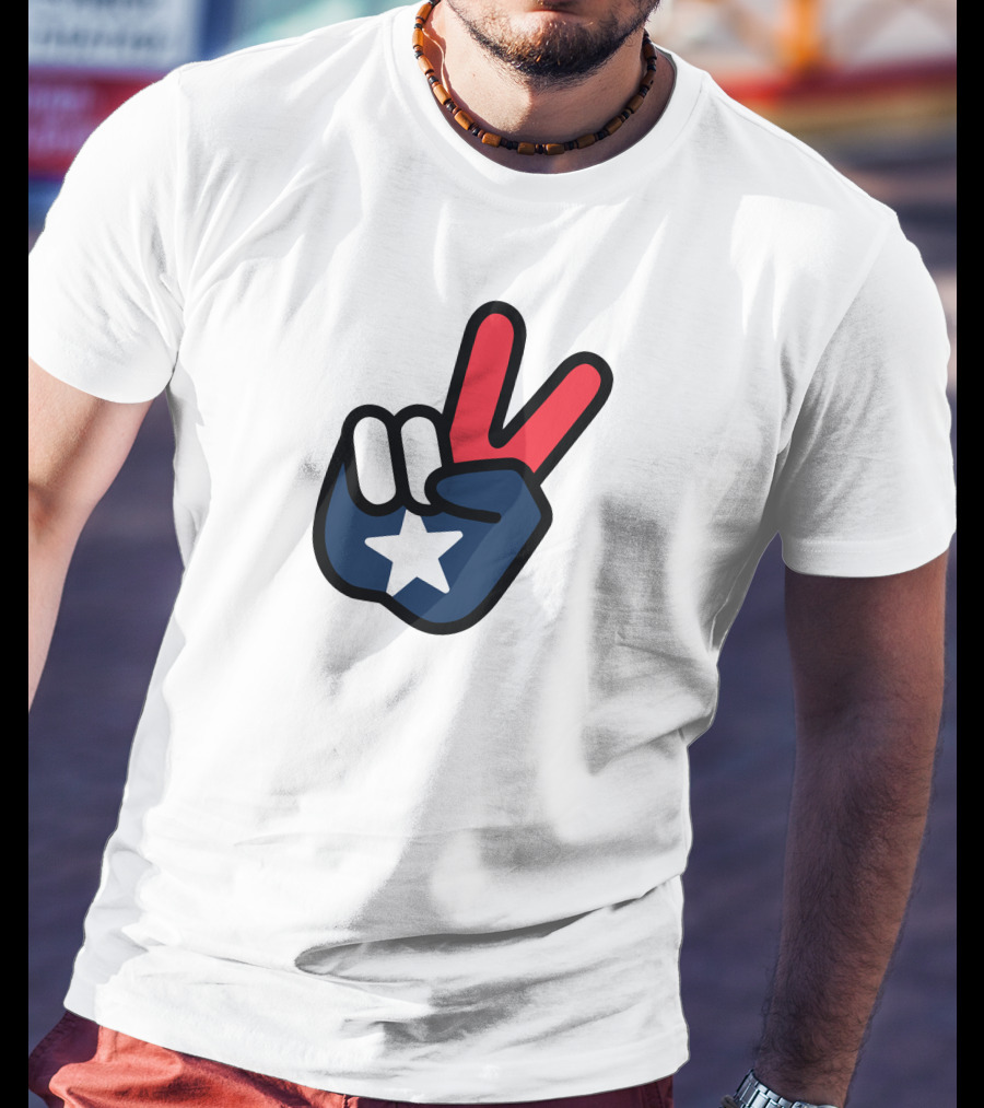 Peace Sign American Flag Star Gesture T-Shirt