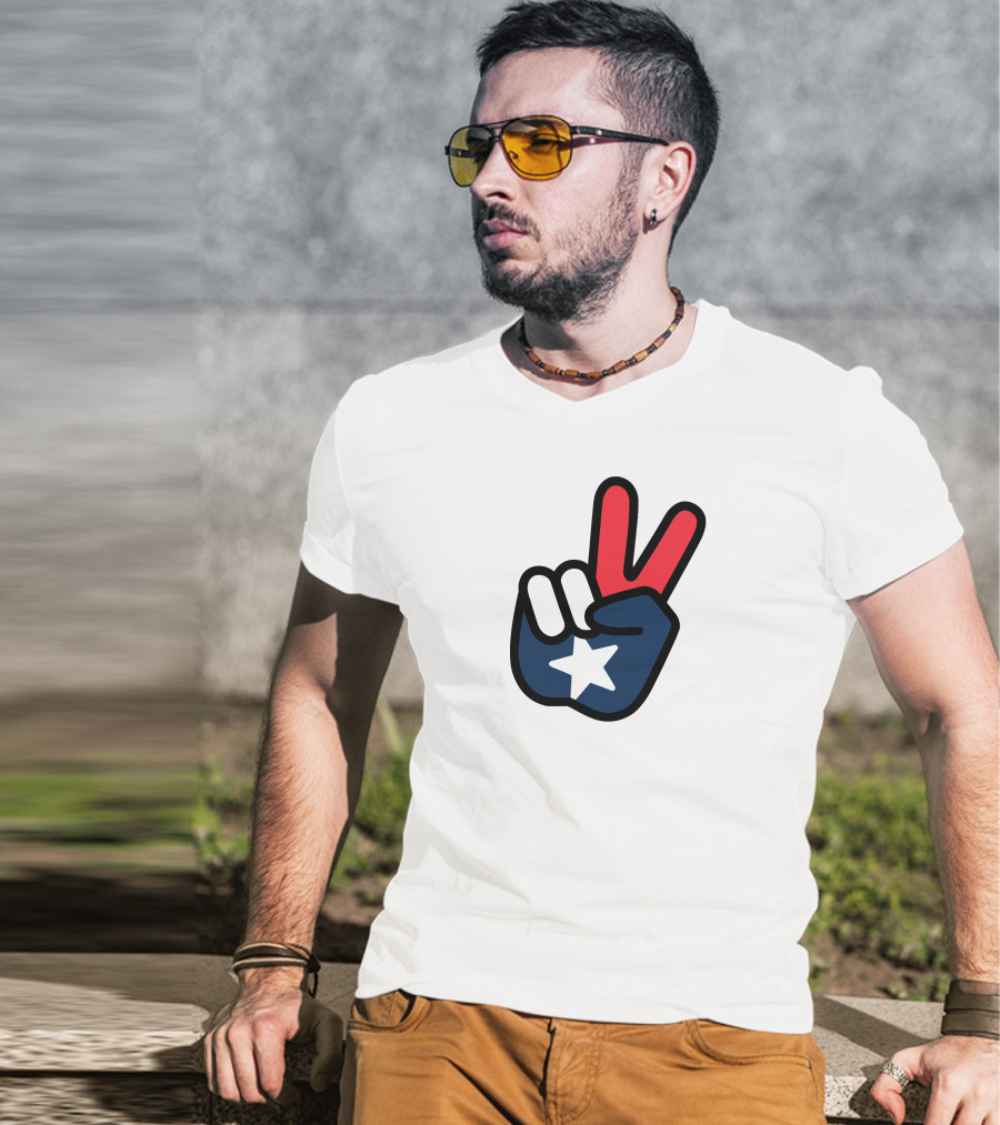 Peace Sign American Flag Star Gesture T-Shirt