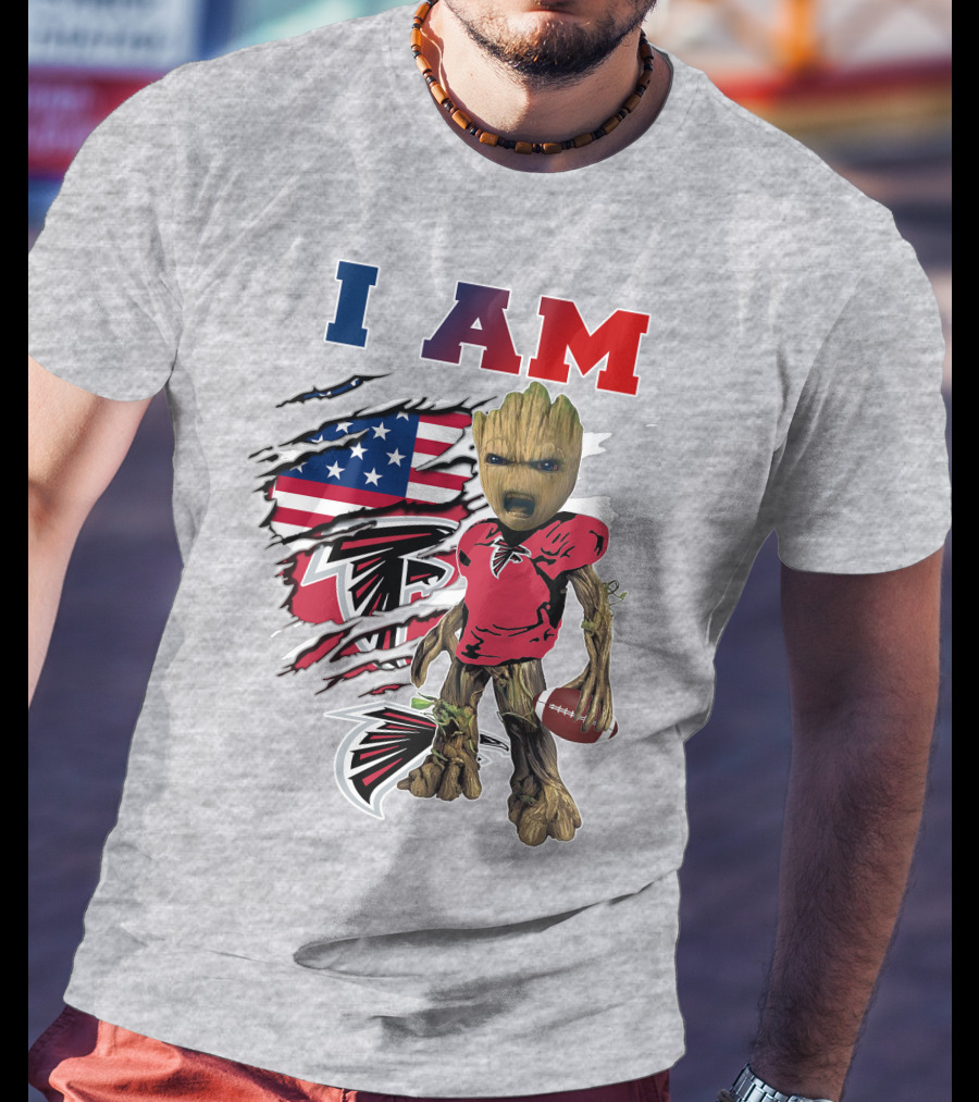 I Am Falcons Baby Groot Football Usa Flag T-Shirt
