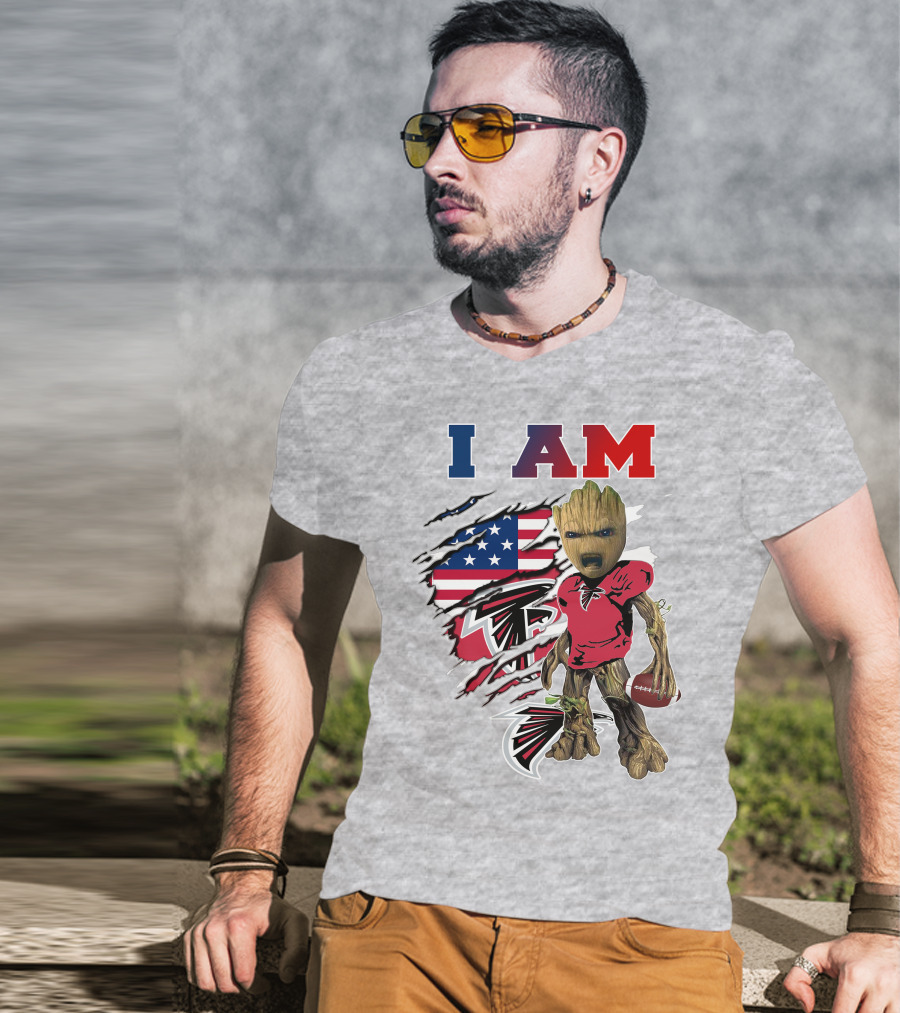 I Am Falcons Baby Groot Football Usa Flag T-Shirt