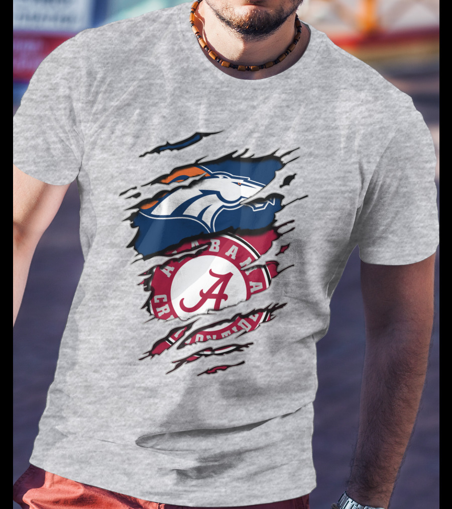 Alabama Crimson Tide Denver Broncos Logo Mashup T-Shirt
