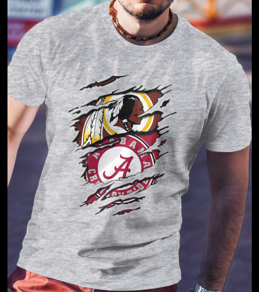 Alabama Crimson Tide Washington Redskins Logos Torn Effect T-Shirt