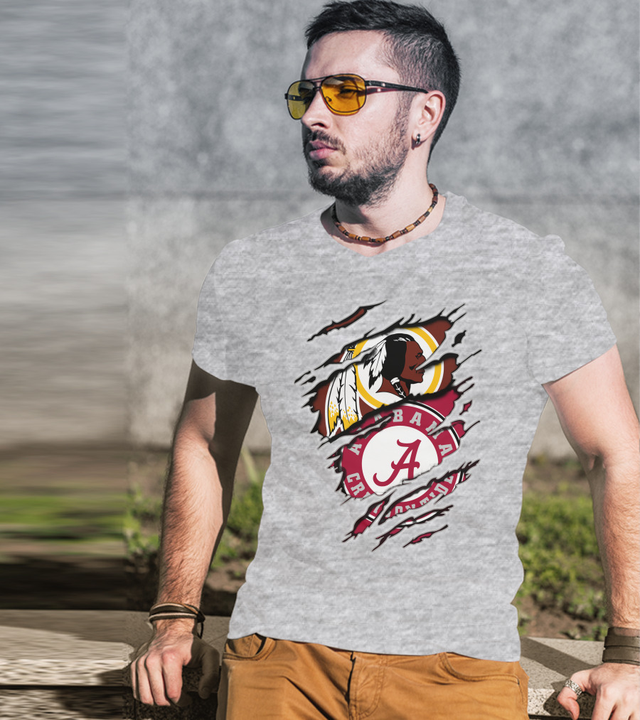 Alabama Crimson Tide Washington Redskins Logos Torn Effect T-Shirt