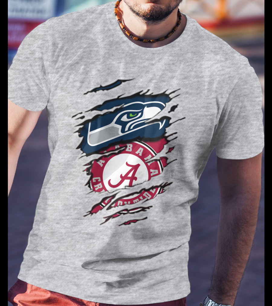 Alabama Crimson Tide And Seattle Seahawks Torn T-Shirt