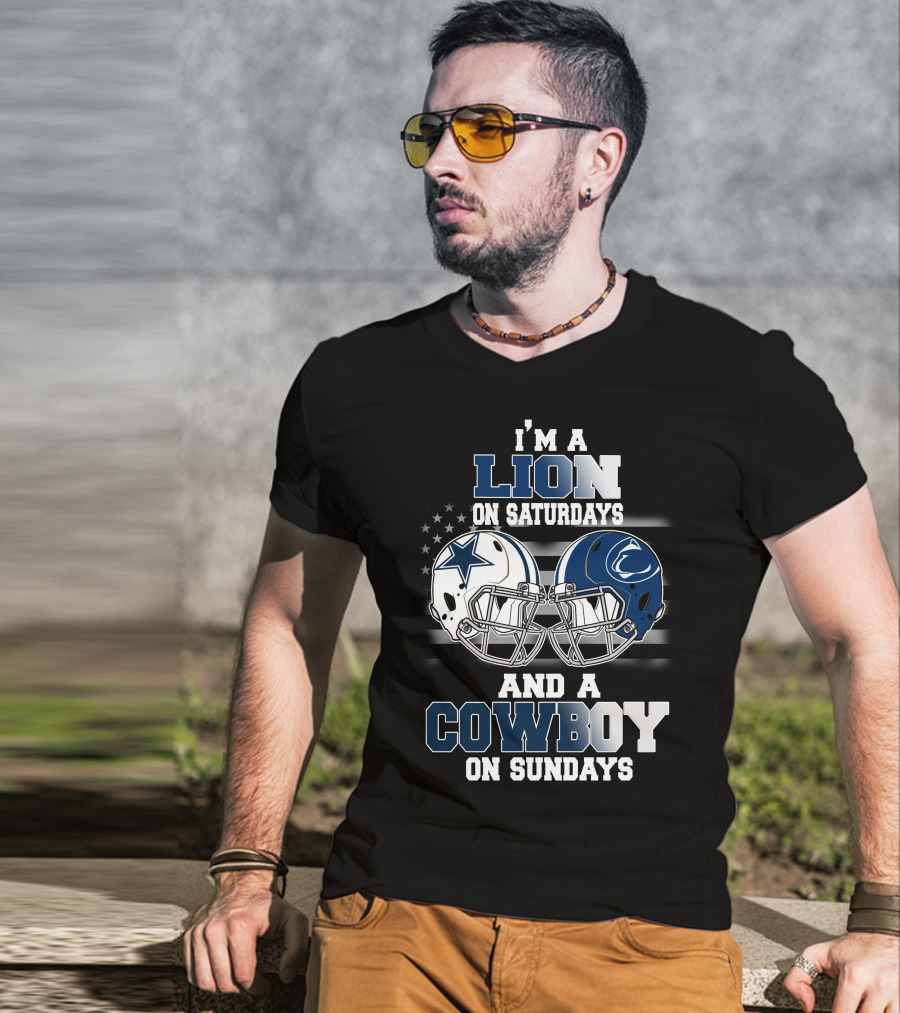 I'm A Lion On Saturdays And A Cowboy On Sundays Football Helmets T-Shirt