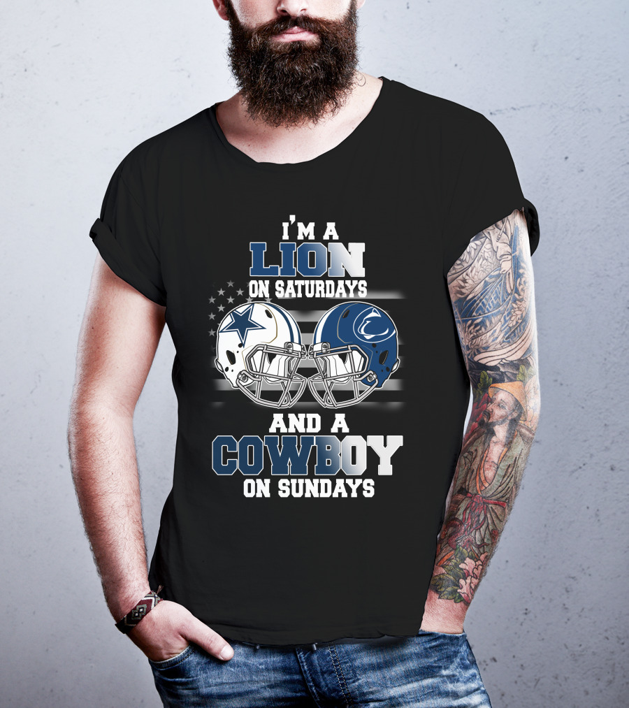 I'm A Lion On Saturdays And A Cowboy On Sundays Football Helmets T-Shirt