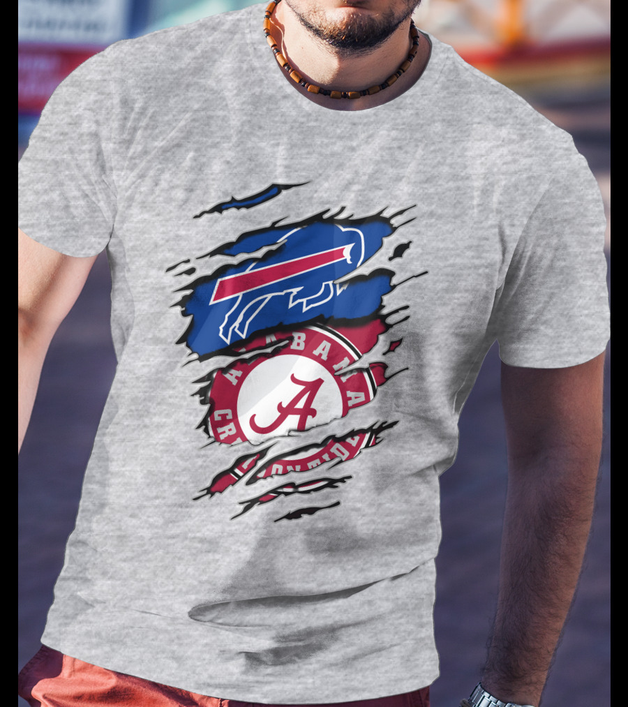 Buffalo Bills Alabama Crimson Tide Torn Logo Mashup T-Shirt