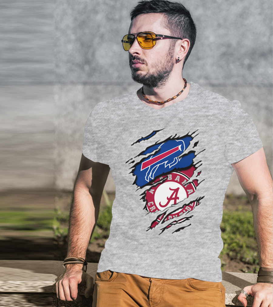 Buffalo Bills Alabama Crimson Tide Torn Logo Mashup T-Shirt