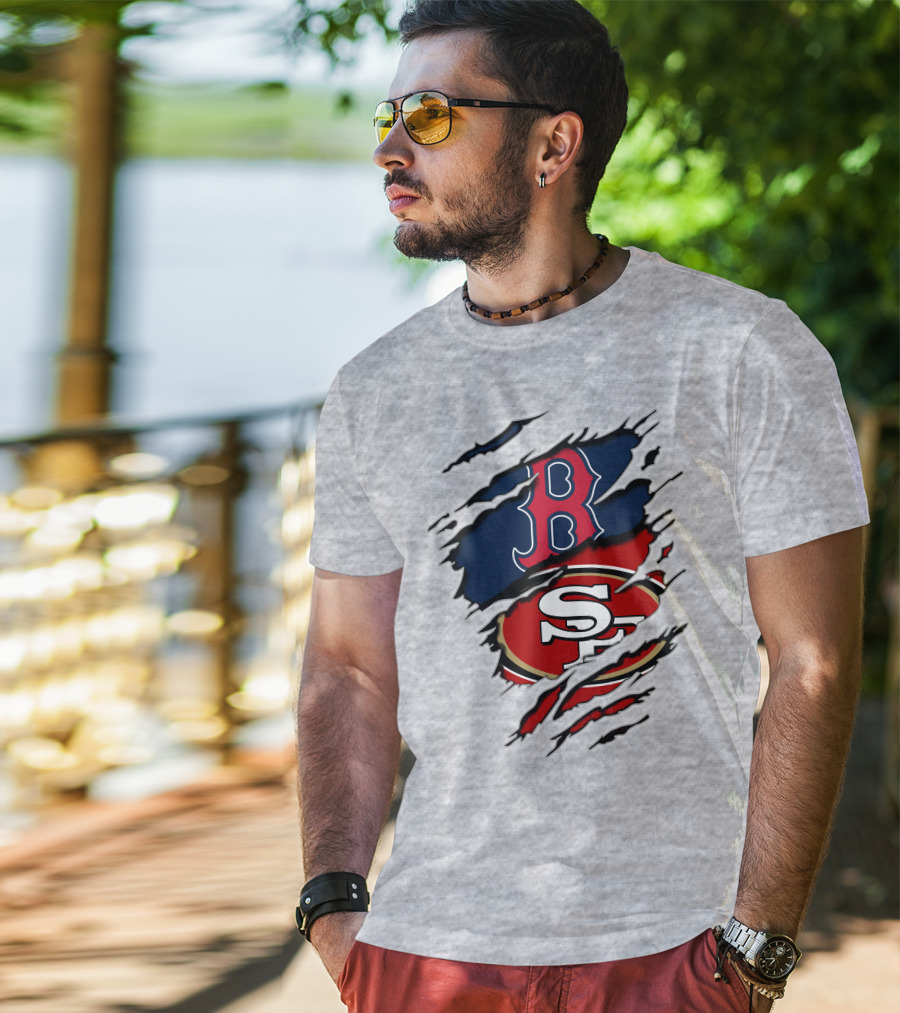 49ers Redsox Sf B Baseball Football Logo Tear T-Shirt
