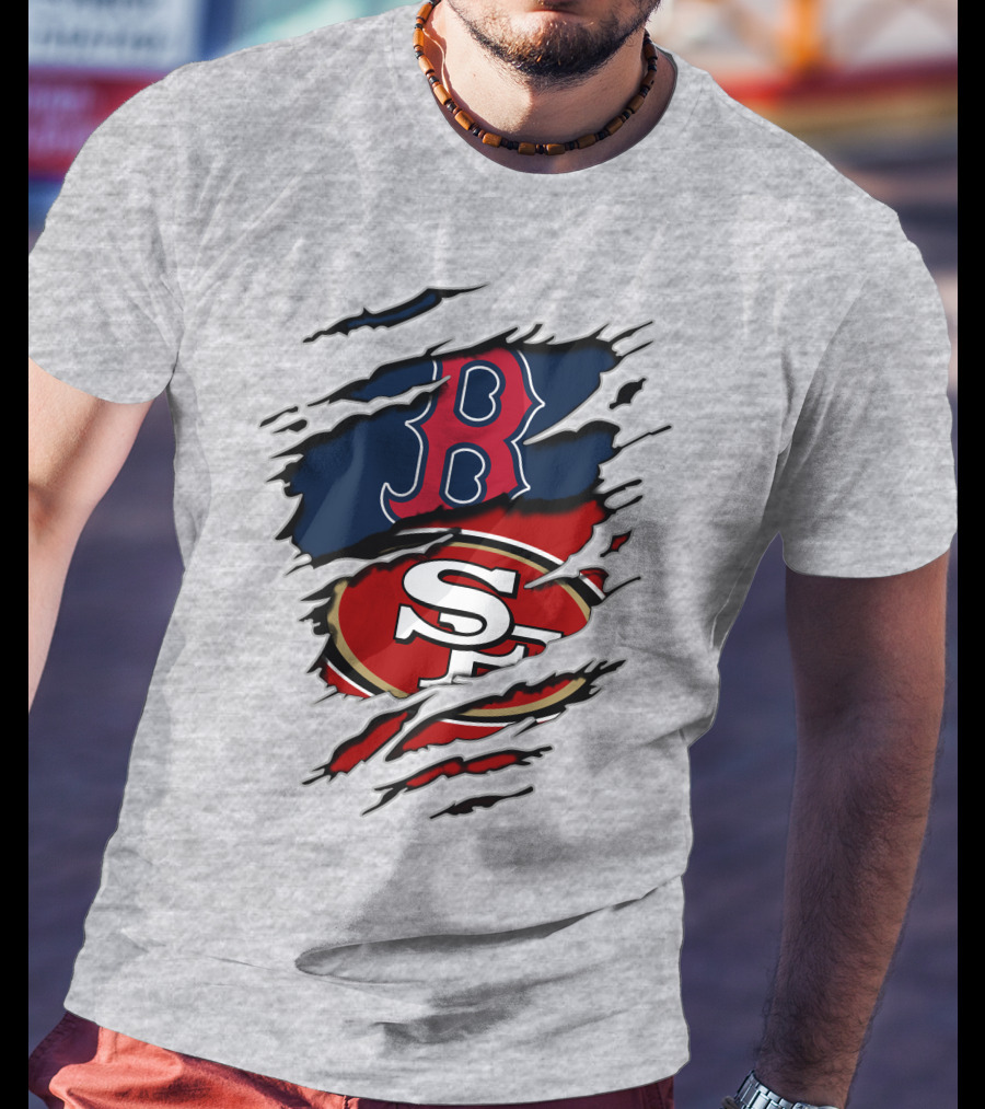 49ers Redsox Sf B Baseball Football Logo Tear T-Shirt