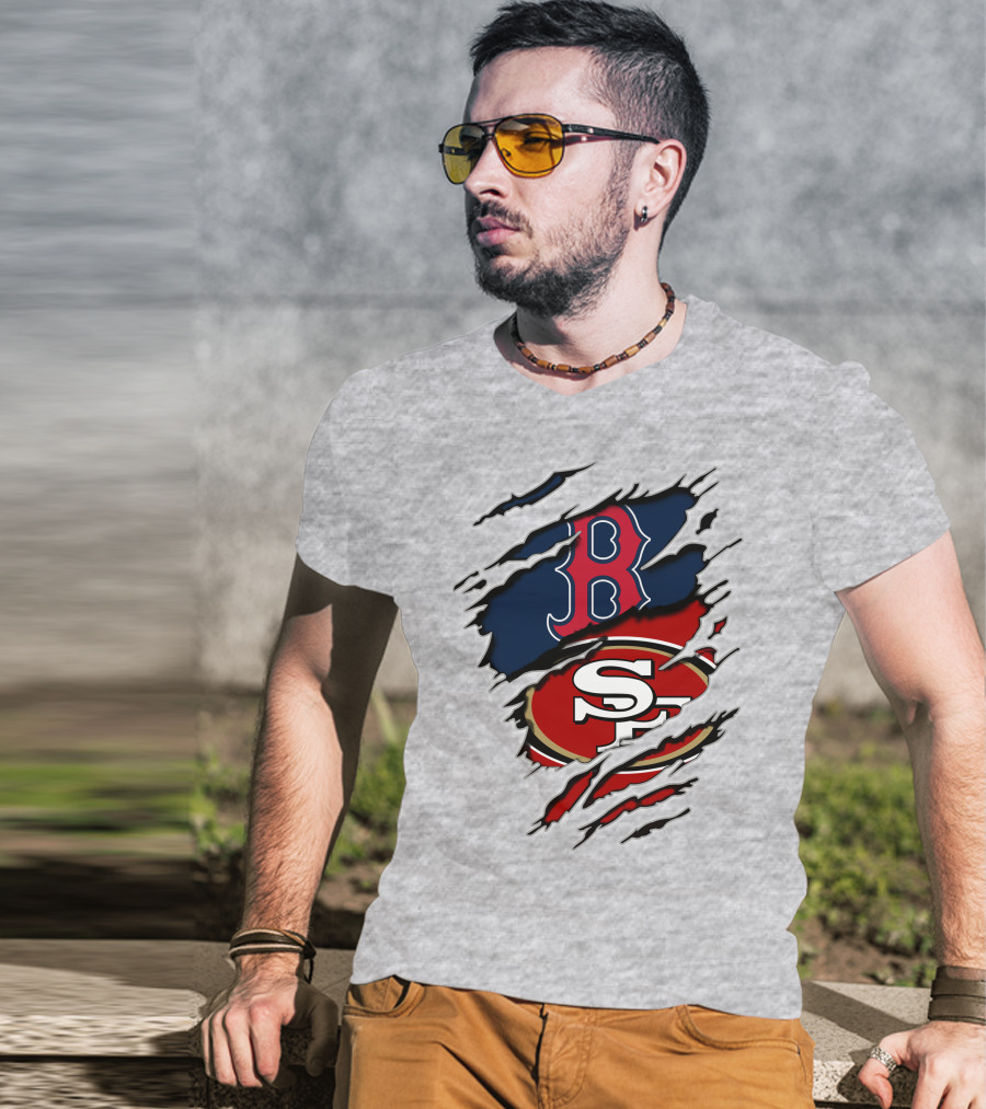 49ers Redsox Sf B Baseball Football Logo Tear T-Shirt
