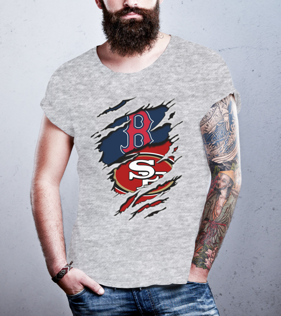 49ers Redsox Sf B Baseball Football Logo Tear T-Shirt