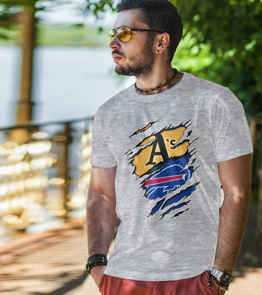 Buffalo Bills Oakland Athletics Mashup Tear T-Shirt