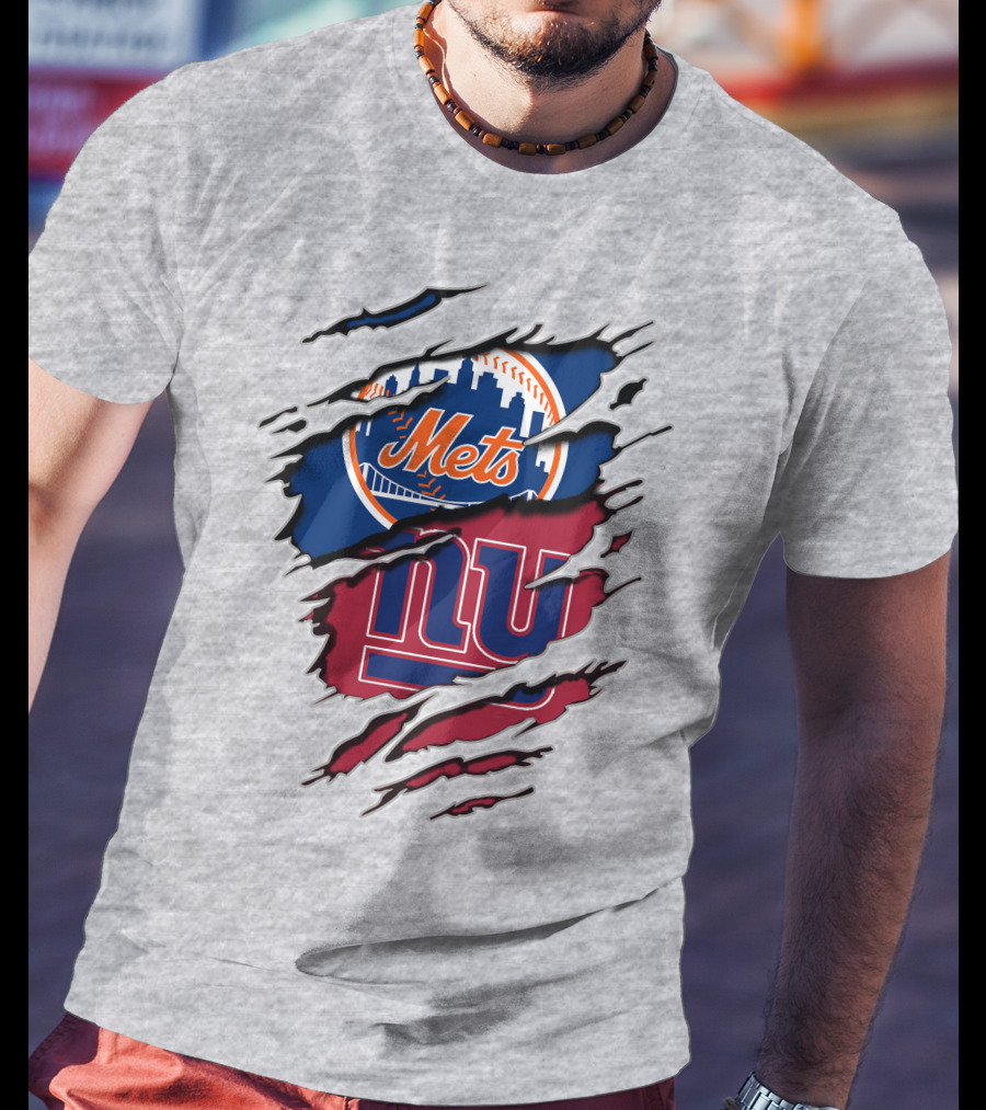 Mets Giants Baseball Football Crossover Ripped T-Shirt