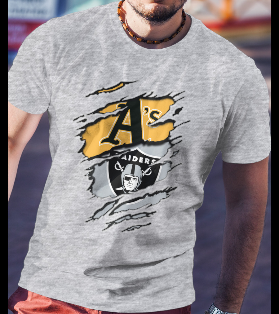 Oakland Athletics Raiders Dual Logo Torn Effect T-Shirt