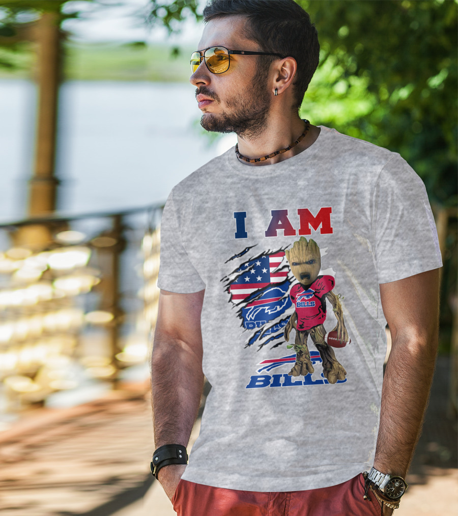 I AM Bills Football Tree Character With Buffal Logo And American Flag T-Shirt