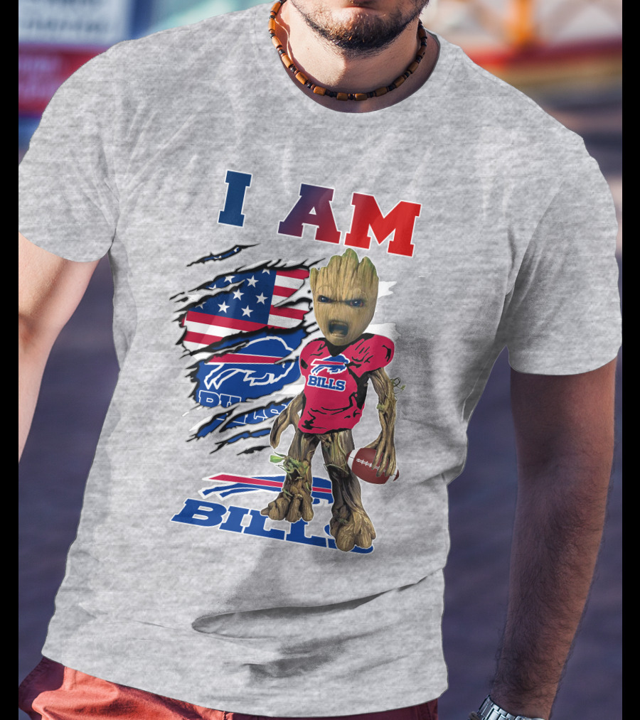 I AM Bills Football Tree Character With Buffal Logo And American Flag T-Shirt