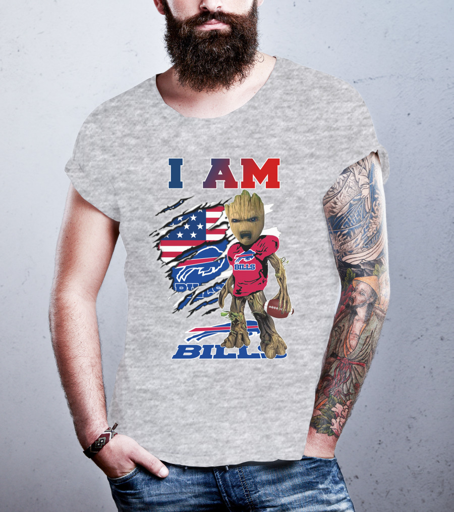 I AM Bills Football Tree Character With Buffal Logo And American Flag T-Shirt