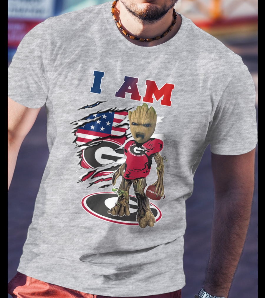 I Am Bulldogs Georgia Groot American Flag Football T-Shirt