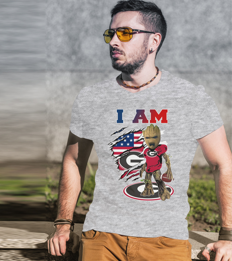 I Am Bulldogs Georgia Groot American Flag Football T-Shirt