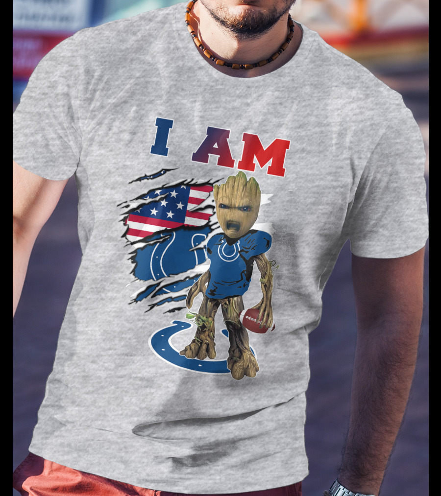 I Am Groot Colts NFL Football USA Flag T-Shirt