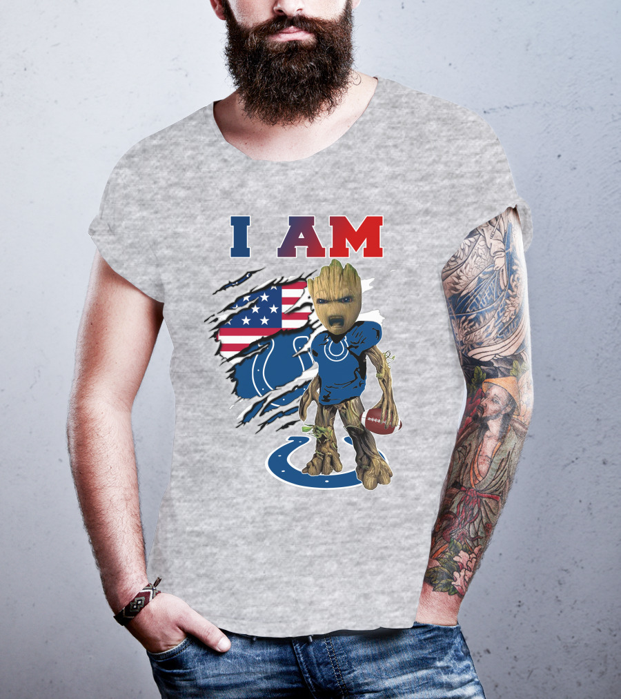 I Am Groot Colts NFL Football USA Flag T-Shirt