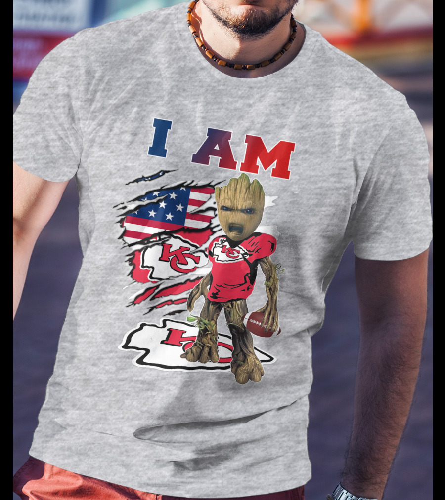 I Am Groot Chiefs Kc Football American Flag T-Shirt