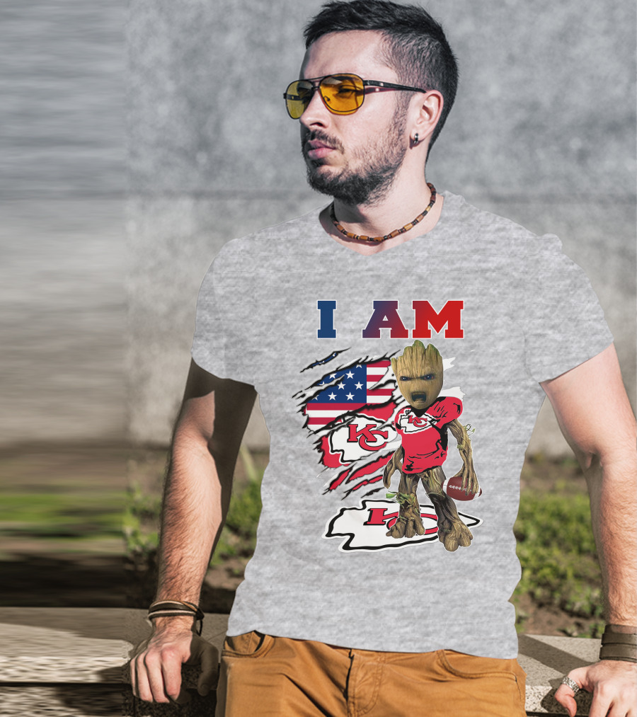I Am Groot Chiefs Kc Football American Flag T-Shirt