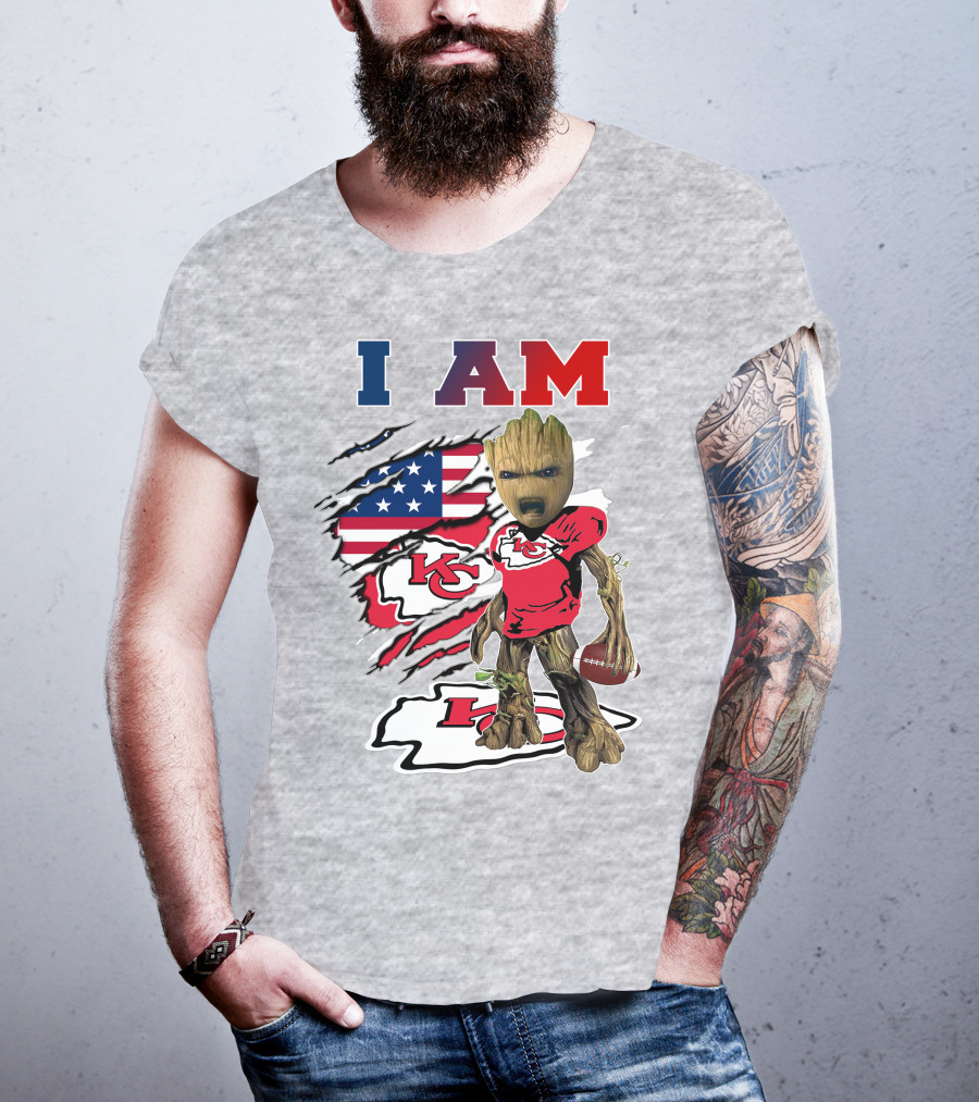 I Am Groot Chiefs Kc Football American Flag T-Shirt