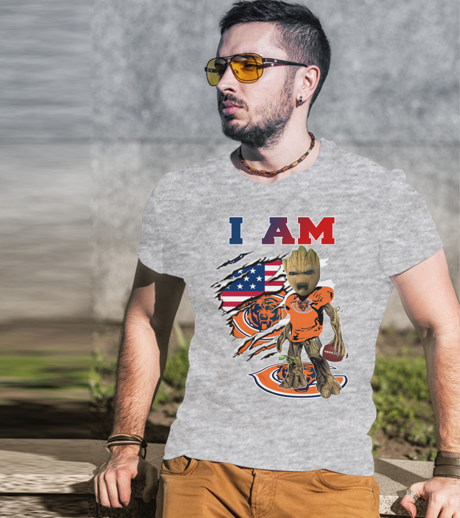 I Am Groot Chicago Bears Usa Flag Football T-Shirt