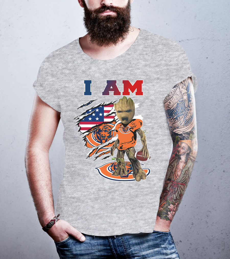 I Am Groot Chicago Bears Usa Flag Football T-Shirt