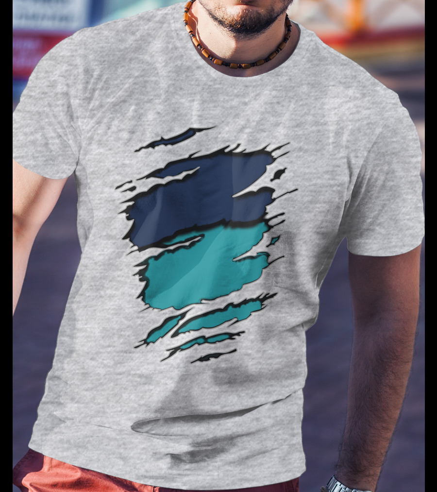 Yan-Dolphins19 Navy Teal Torn T-Shirt