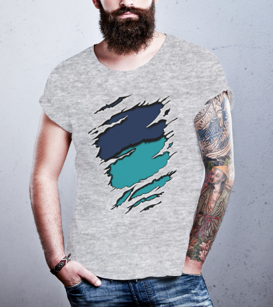 Yan-Dolphins19 Navy Teal Torn T-Shirt