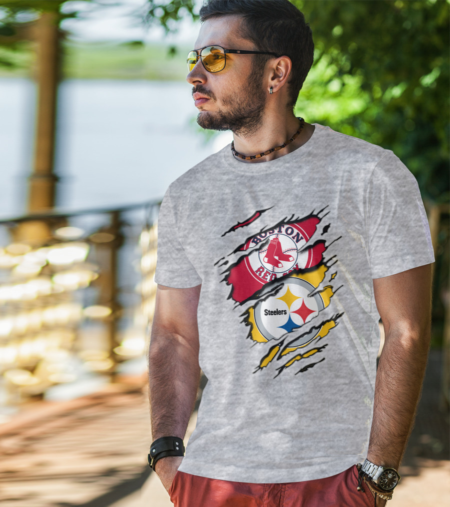 Boston Red Sox Pittsburgh Steelers Logo Mashup T-Shirt