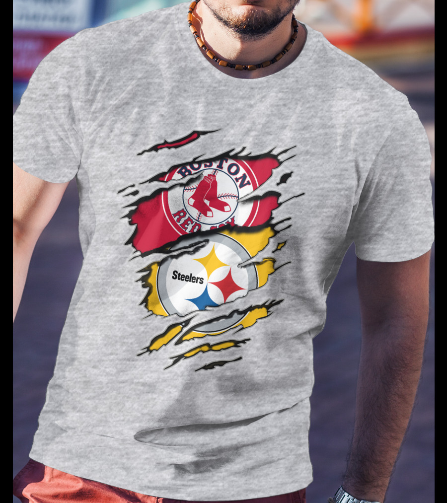 Boston Red Sox Pittsburgh Steelers Logo Mashup T-Shirt